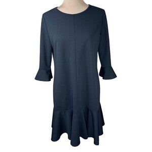 Simlu Shift Dress Black 3/4 Sleeve Ruffle Hem Size XL